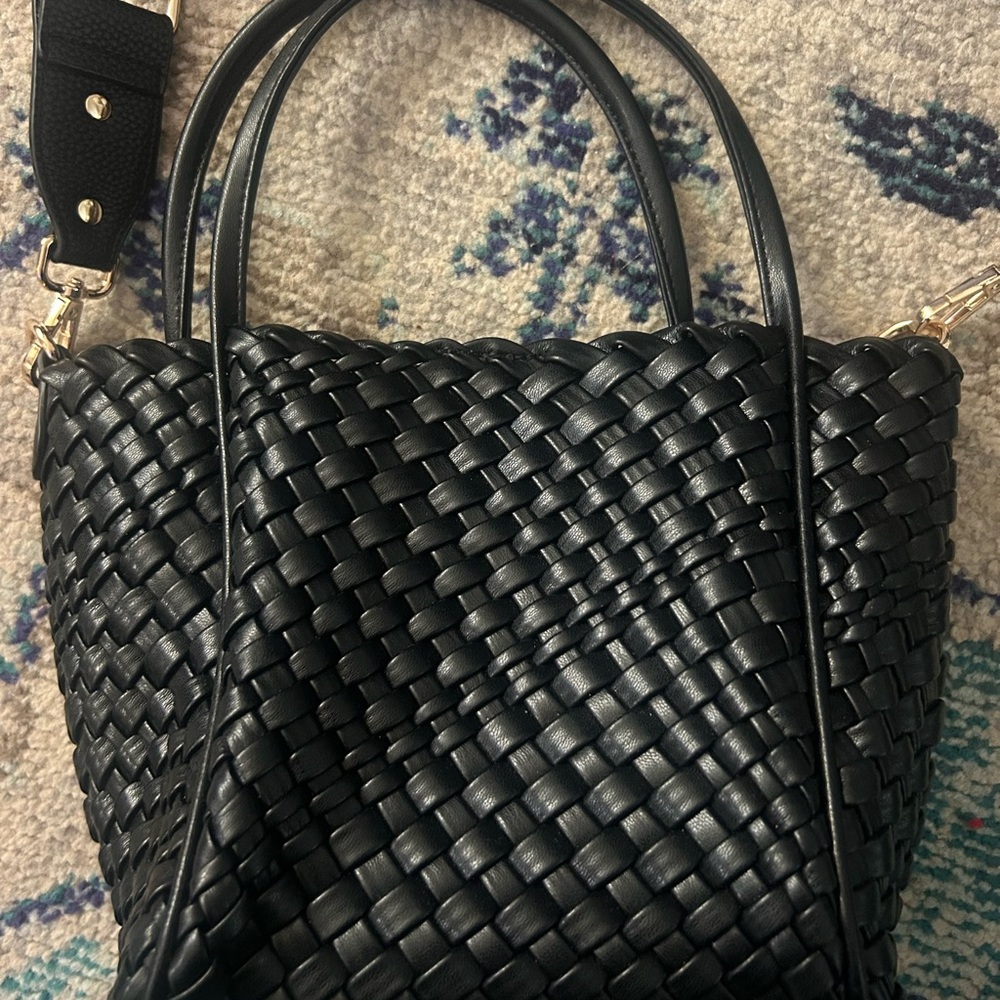 Anthropologie Black Woven Tote Bag